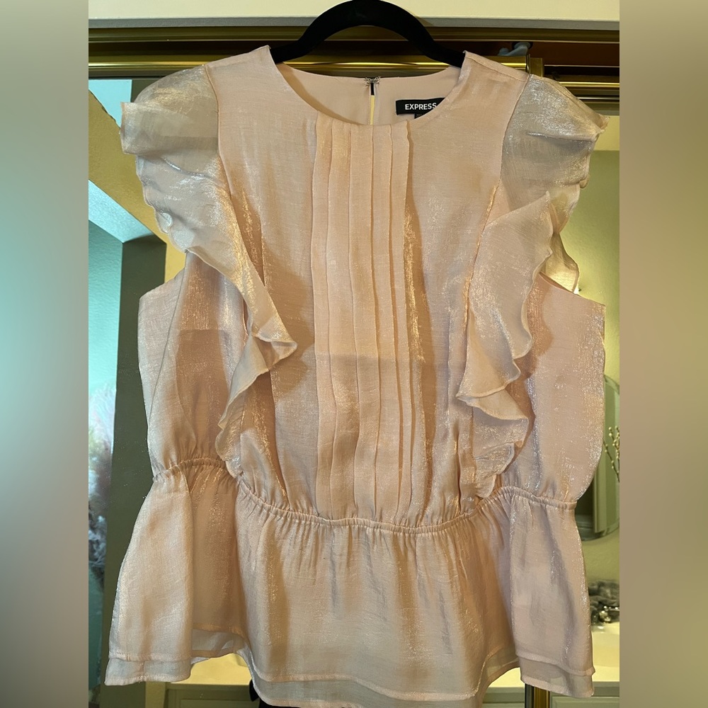NEW Express Pink Ruffle sleeveless peplum blouse - L

Polyester/ dLyocell